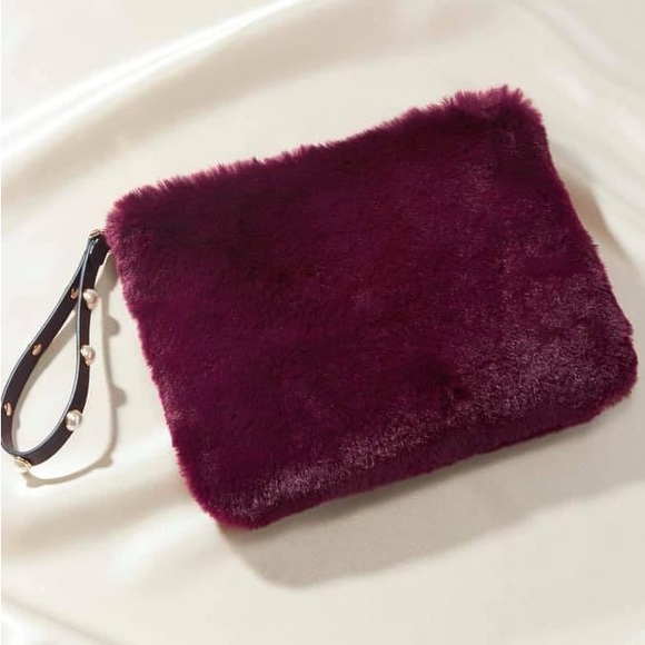 Burgundy Faux Fur Maven Wristlet - Picture 5 of 9